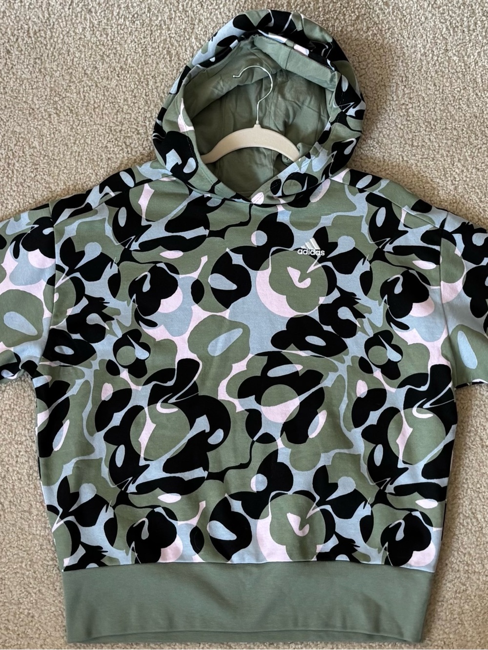adidas Kids Girls Olive, Black & Pink Camo Hooded Sweatshirt